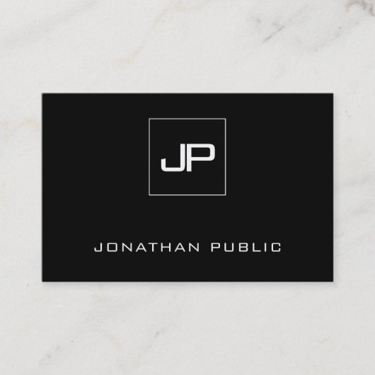 Modern Zwart Wit Initialen Sjabloon Professional Visitekaartje (Voorkant)