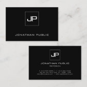 Modern Zwart Wit Initialen Sjabloon Professional Visitekaartje (Voorkant / Achterkant)