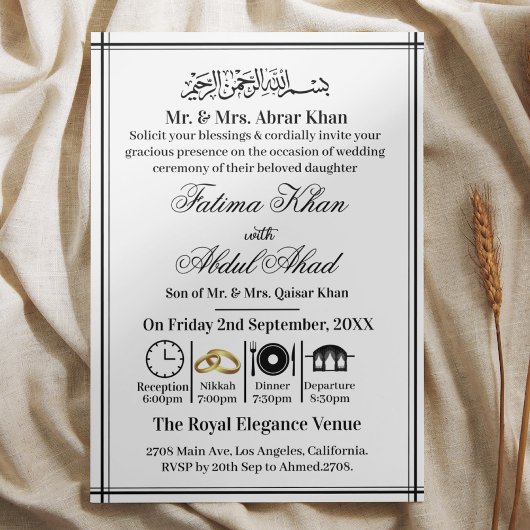 Modern Zwart Wit Islamitisch Nikah Moslim Bruiloft Kaart
