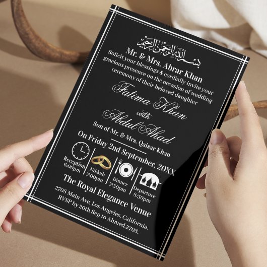 Modern Zwart Wit Islamitisch Nikah Moslim Bruiloft Kaart