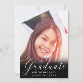 Modern Zwart Wit Kalligrafie Foto Afstuderen Kaart (Voorkant)