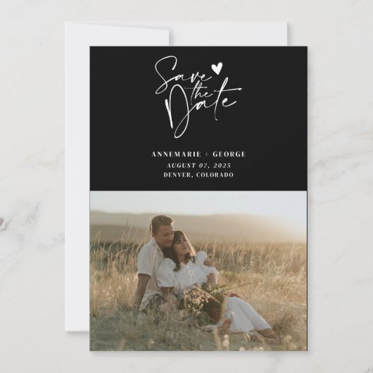 Modern Zwart Wit Kalligrafie Script Foto Save The Date (Voorkant)