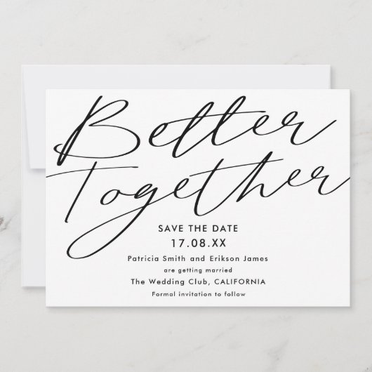 Modern zwart wit kan beter samen de datum opslaan save the date (Voorkant)