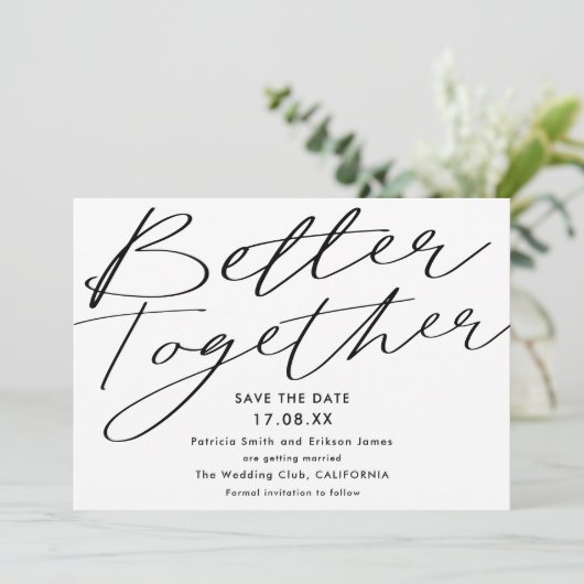 Modern zwart wit kan beter samen de datum opslaan save the date (Staand voorkant)