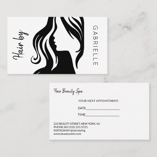 Modern zwart wit kapsalon volgende afspraak visitekaartje (Voorkant / Achterkant)