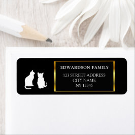 Modern zwart wit katten silhouetten retouradres etiket