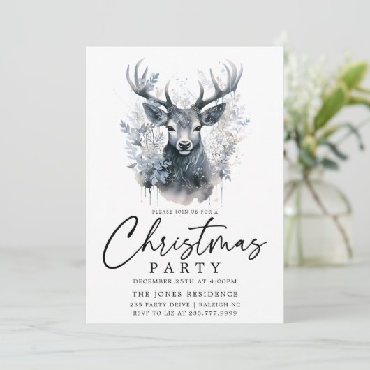 Modern Zwart & Wit Kerst Rendier Party Kaart (Staand voorkant)