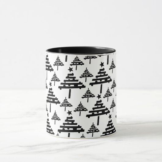 Modern zwart wit kerstboom patroon mok (Midden)