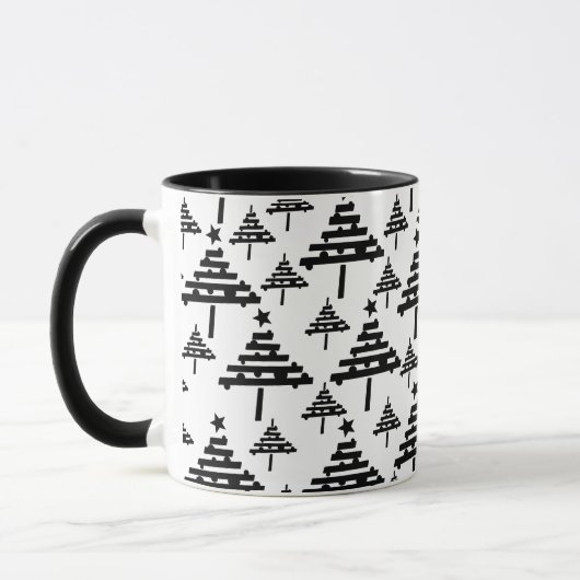 Modern zwart wit kerstboom patroon mok (Links)