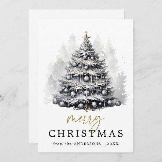 Modern zwart-wit kerstboomfeest feestdagenkaart (Voorkant / Achterkant)