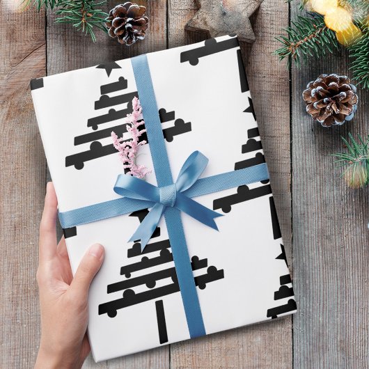 Modern zwart-wit kerstboompatroon cadeaupapier