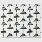Modern zwart-wit kerstboompatroon cadeaupapier (Vlak)