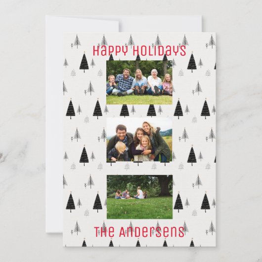Modern zwart-wit kerstboompatroon feestdagenkaart (Voorkant)