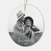 Modern zwart-wit kerstfoto paar keramisch ornament (Links)