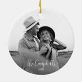 Modern zwart-wit kerstfoto paar keramisch ornament (Achterkant)