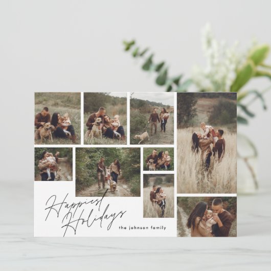 Modern Zwart Wit Kerstmis 9 Foto Gelukkigst Feestdagenkaart (Staand voorkant)