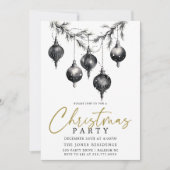 Modern Zwart & Wit Kerstmis Ornamenten Party Kaart (Voorkant)