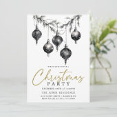 Modern Zwart & Wit Kerstmis Ornamenten Party Kaart (Staand voorkant)