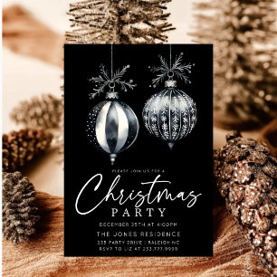 Modern Zwart & Wit Kerstmis Ornamenten Party Kaart