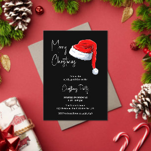 Modern zwart-wit kerstmuts kerstfeest acryl uitnodigingen