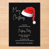 Modern zwart-wit kerstmuts kerstfeest acryl uitnodigingen (Voorkant)