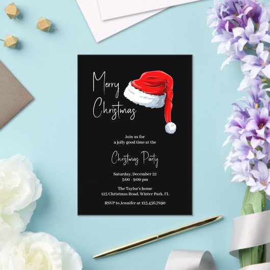 Modern zwart-wit kerstmuts kerstfeest acryl uitnodigingen (Insitu (Huwelijk))