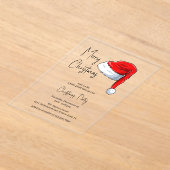 Modern zwart-wit kerstmuts kerstfeest acryl uitnodigingen