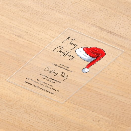 Modern zwart-wit kerstmuts kerstfeest acryl uitnodigingen (Laagn)