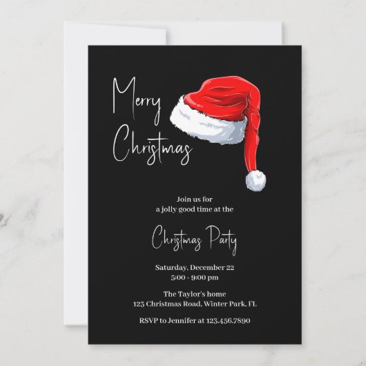 Modern zwart-wit kerstmuts kerstfeest kaart (Voorkant)