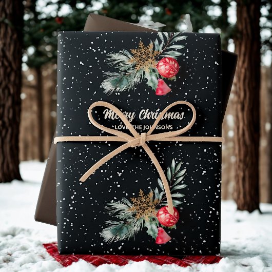 Modern zwart-wit kerstscriptset inpakpapier vel