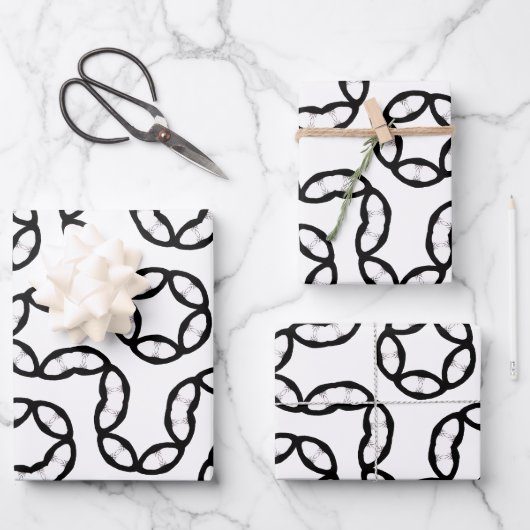 Modern zwart-wit kettingpatroon cadeauverpakking inpakpapier vel (Voorkant)