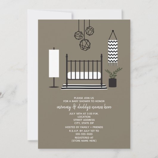 Modern zwart-wit kinderdagverblijf Baby shower Kaart (Voorkant)