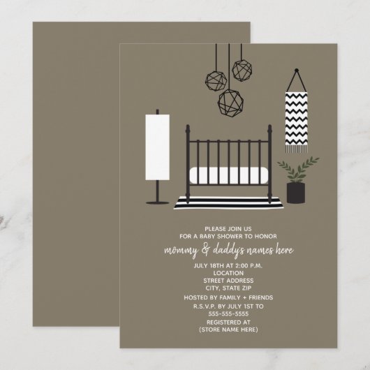 Modern zwart-wit kinderdagverblijf Baby shower Kaart (Voorkant / Achterkant)