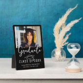 Modern zwart-wit klasse van 2025 Afstudeerder Pet Fotoplaat (Zijkant)