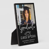 Modern zwart-wit klasse van 2025 Afstudeerder Pet Fotoplaat (Zijkant)