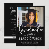 Modern zwart-wit klasse van 2025 Afstudeerder Pet  Kaart (Voorkant / Achterkant)