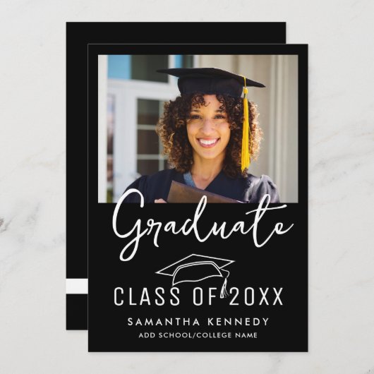 Modern zwart-wit klasse van 2025 Afstudeerder Pet  Kaart (Voorkant / Achterkant)