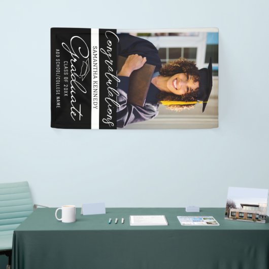 Modern zwart-wit klasse van 2025 Afstudeerder Pet Spandoek (Beurs)