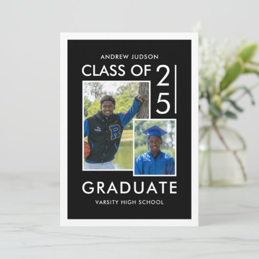 Modern zwart-wit klasse van 25 foto Afstuderen Aankondiging (Staand voorkant)