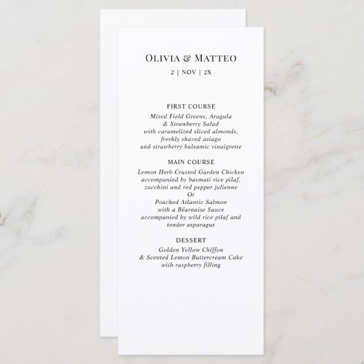 Modern Zwart Wit Klassiek Receptie Menu (Voorkant / Achterkant)