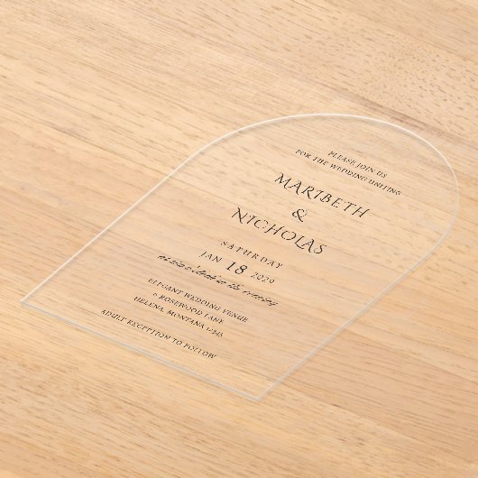 Modern zwart-wit klassiekers bruiloft acryl uitnodigingen (Laagn)