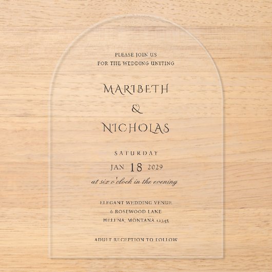 Modern zwart-wit klassiekers bruiloft acryl uitnodigingen (Voorkant)