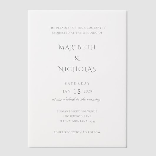 Modern zwart-wit klassiekers bruiloft vellum uitnodigingen (Voorkant)