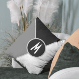Modern zwart-wit kleurblok met aangepaste monogram kussen