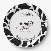 Modern zwart-wit Koe afdrukBaby shower Papieren Bordje (Voorkant)
