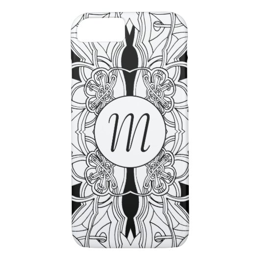 Modern Zwart-wit Kunstwerkontwerp w/Monogram Case-Mate iPhone Case (Achterkant)