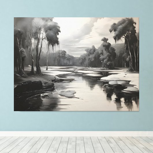 Modern zwart-wit landschapsschilderij canvas afdruk (Insitu (Houten vloer))