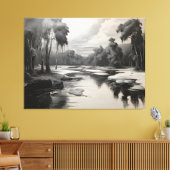 Modern zwart-wit landschapsschilderij canvas afdruk (Insitu (Woonkamer))