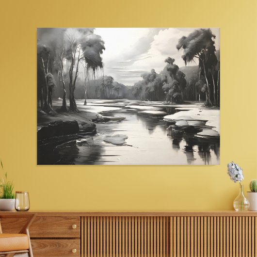 Modern zwart-wit landschapsschilderij canvas afdruk (Insitu (Woonkamer))