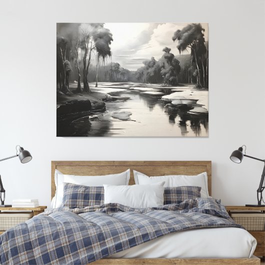 Modern zwart-wit landschapsschilderij canvas afdruk (Insitu (Slaapkamer))
